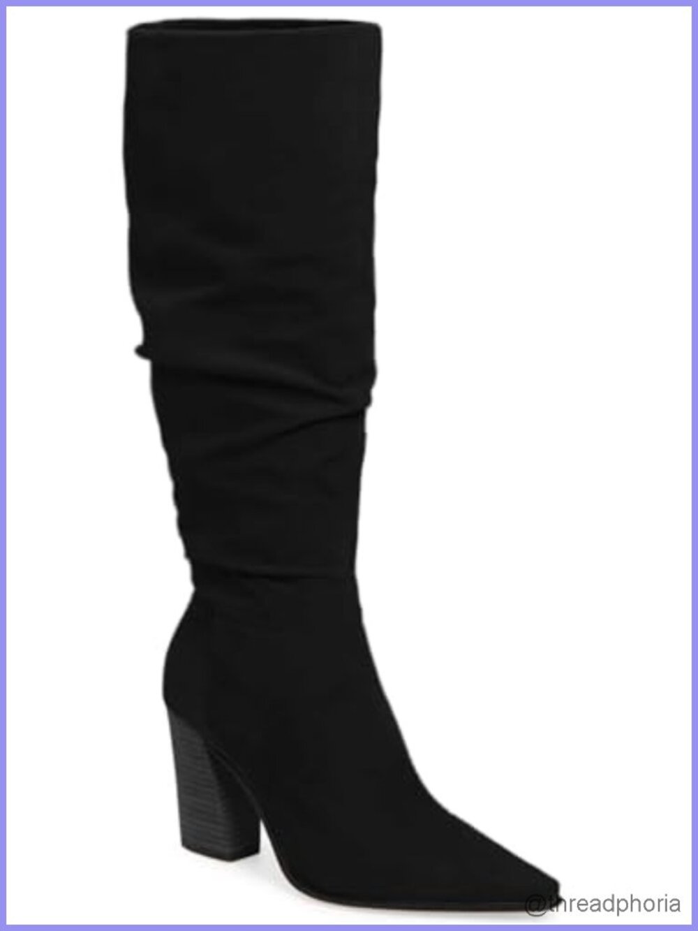 Knee High Boots Faux Suede Pointed Toe Chunky Heel Side Zip Wide Calf Party